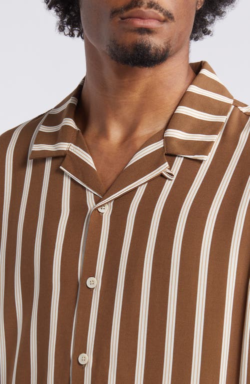 Pacsun Terry Stripe Camp Shirt In Brown/white