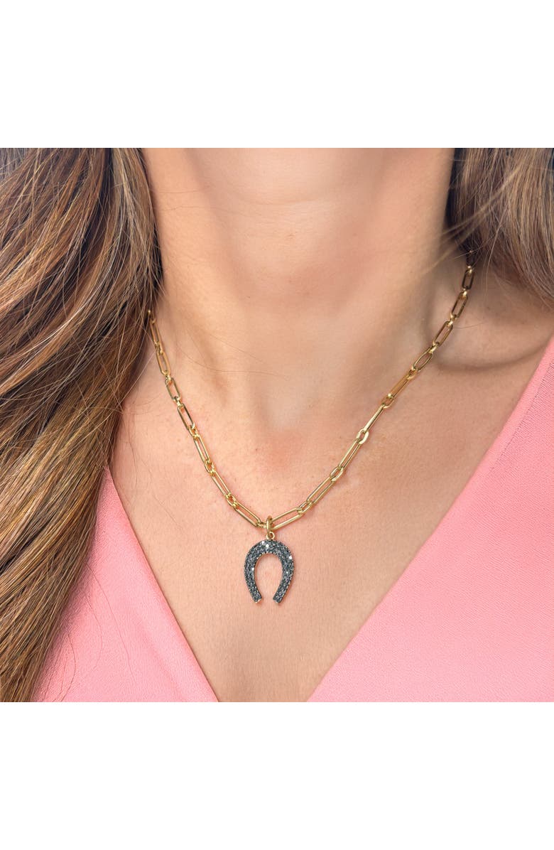 The Lovery Fine Jewelry Black Diamond Horseshoe Charm, Alternate, color, Black Diamond