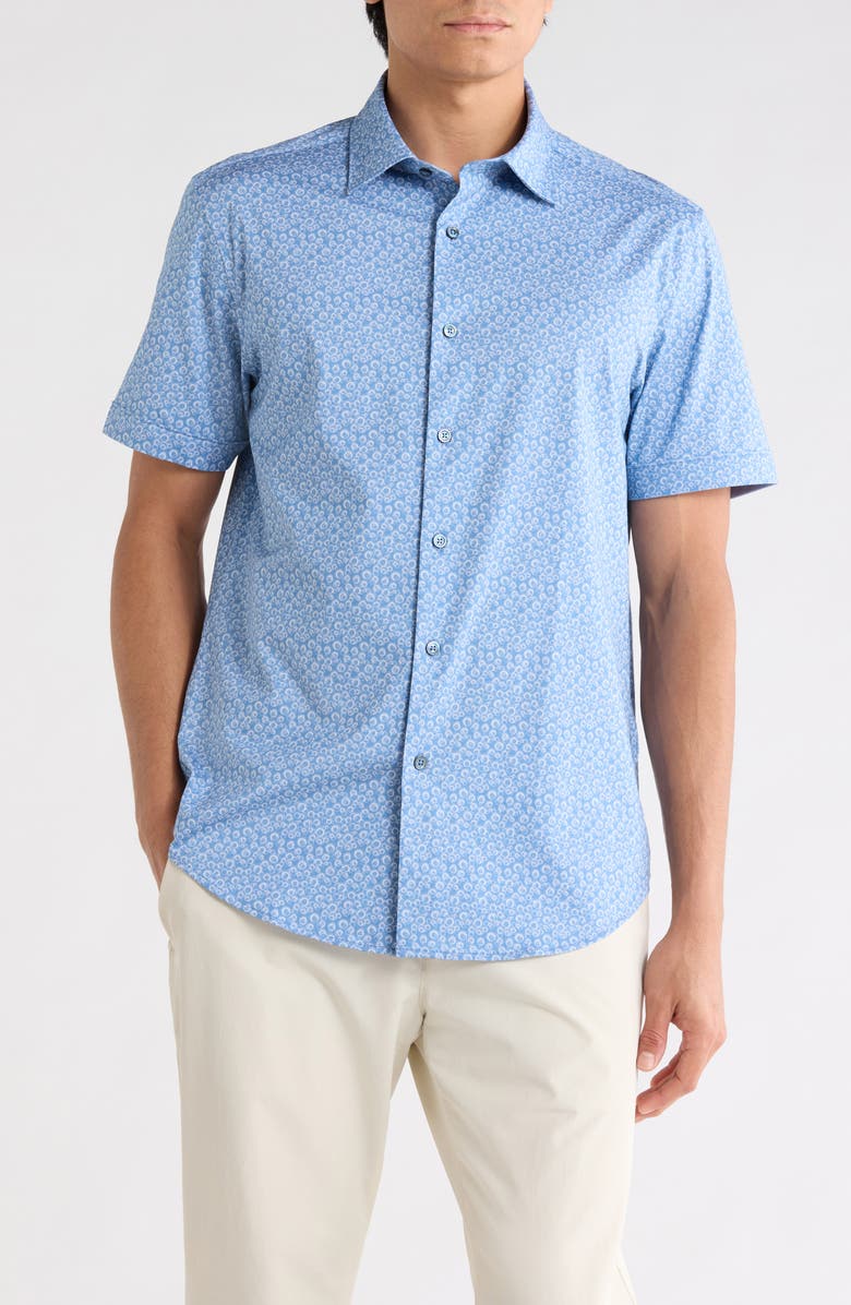 Bugatchi Short Sleeve Woven Shirt, Main, color, Cobalt