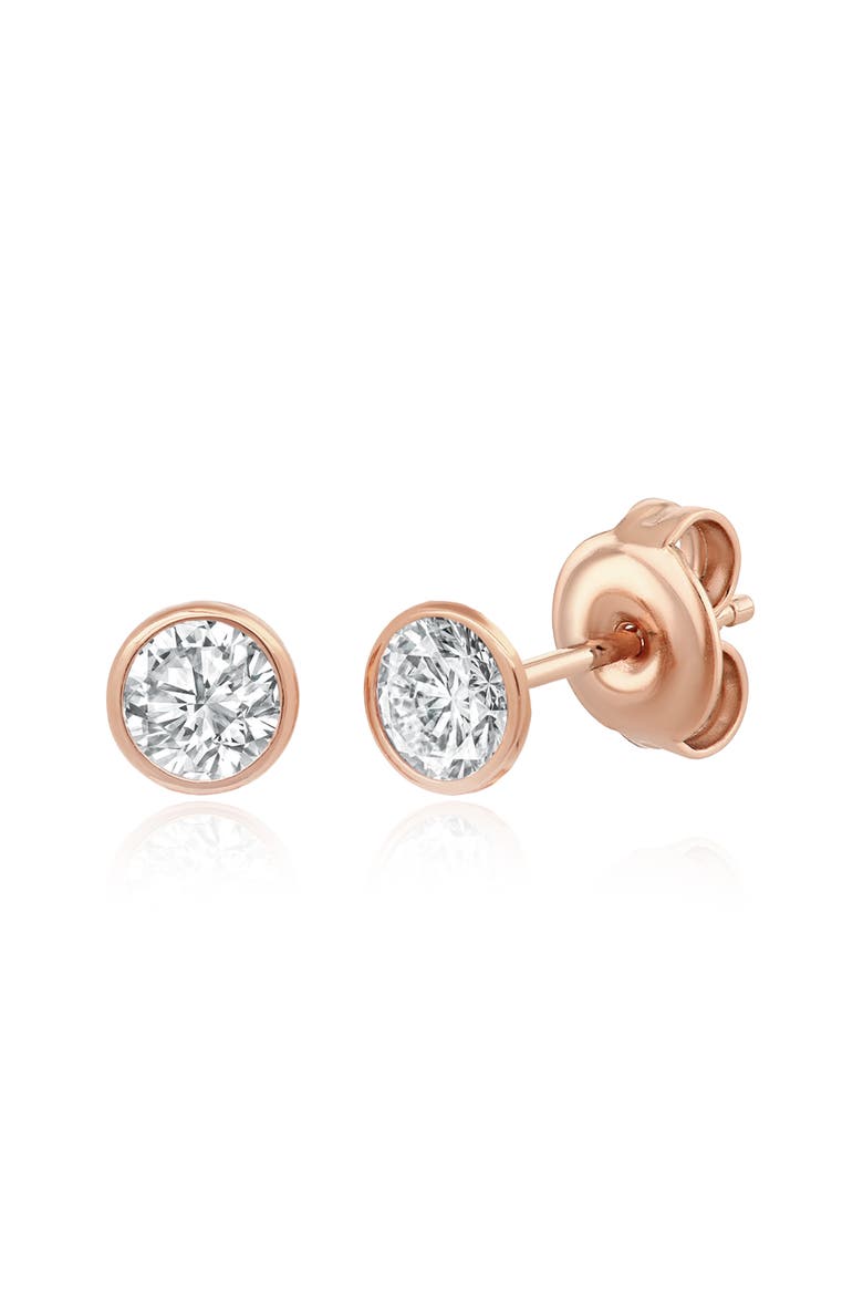 Small Cubic Zirconia Bezel Stud Earrings, Main, color, 18KT ROSE GOLD/ CLEAR STONE