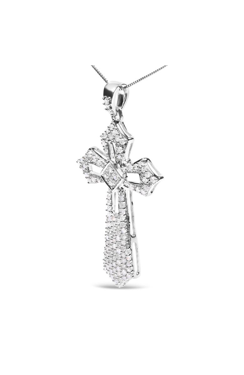 Haus of Brilliance Silver 1.00 Cttw Diamond Fleur De Lis Cross 18" Pendant Necklace, Alternate, color, White