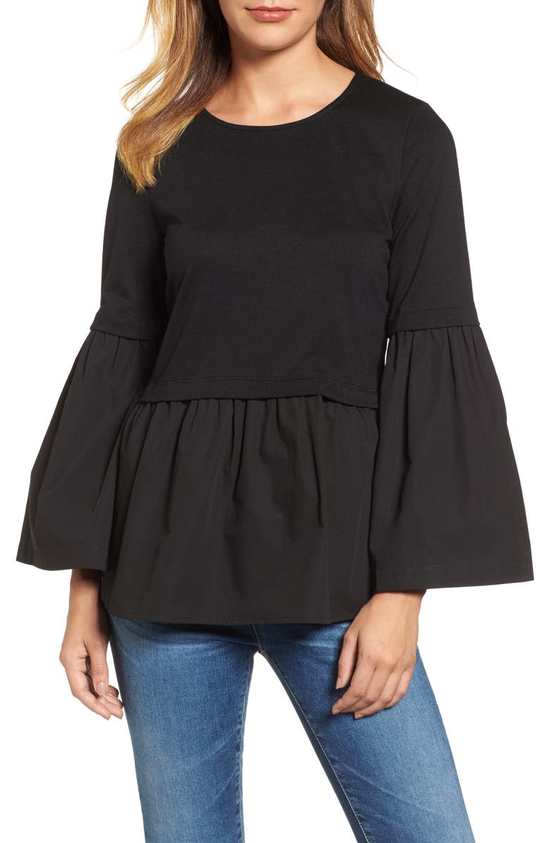 Halogen<sup>®</sup> Knit Poplin Mix Top, Main, color, 