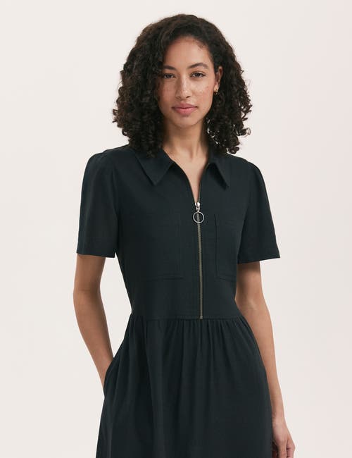 Finery London Tania Linen Blend Midi Shirt Dress In Black