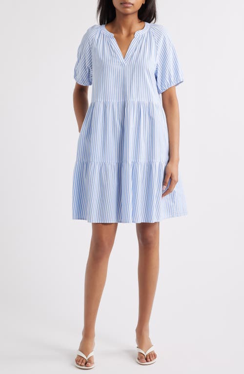 beachlunchlounge Alora Stripe Tiered Cotton Blend Dress in Mid Blue Sail  product