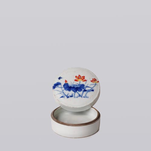 Cobalt Guild Blue And White Porcelain Lotus Bloom Ink Box In Multi