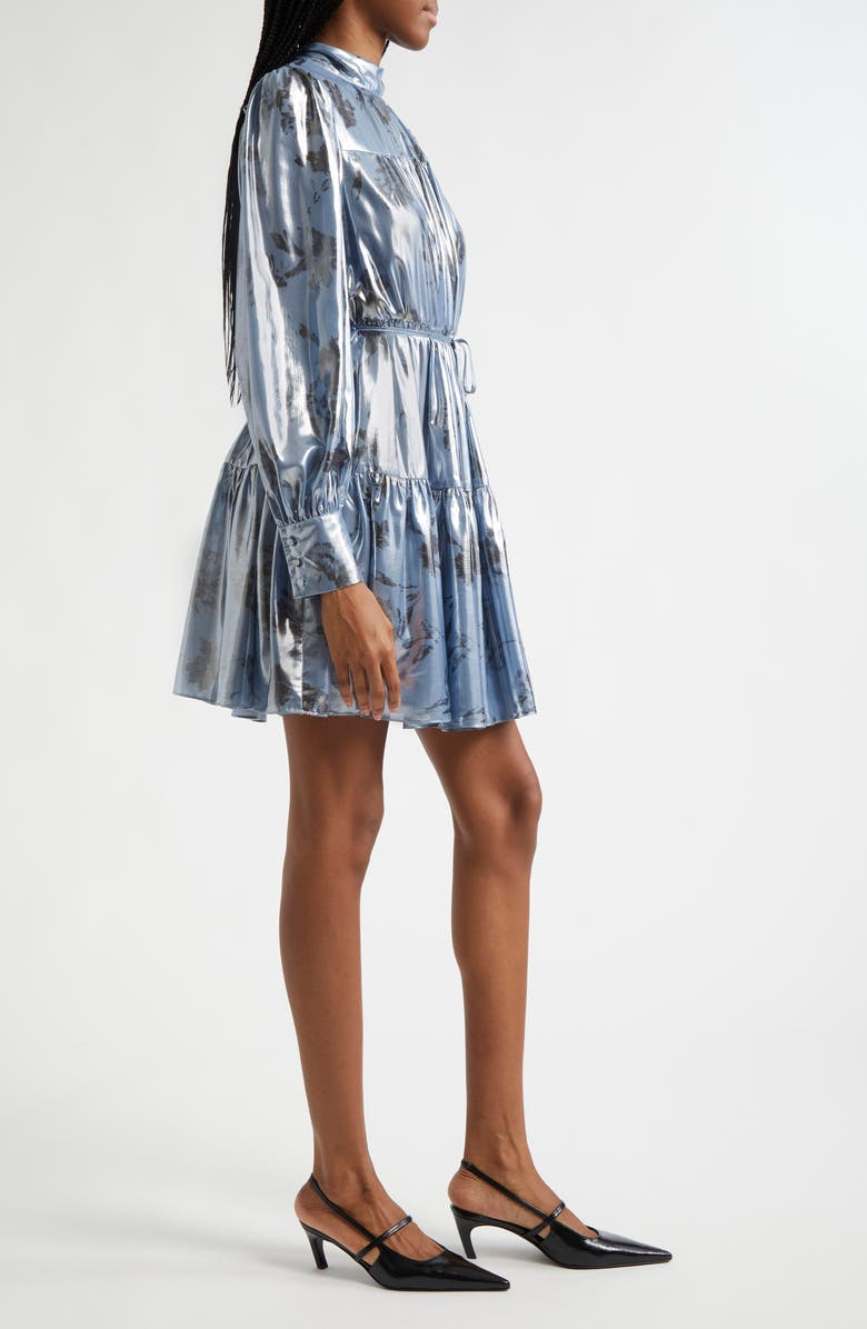 Cinq à Sept Farha Metallic Floral Long Sleeve Tiered Dress, Alternate, color, Rustic Blue Multi
