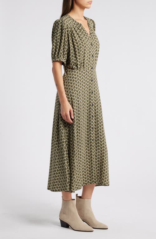 Treasure & Bond Floral Short Sleeve Midi Dress In Black- Olive Banya Geo