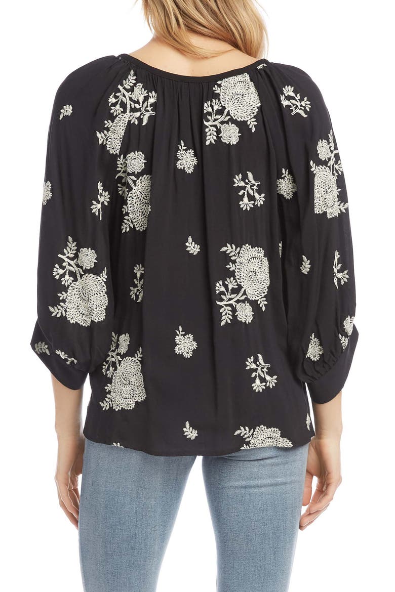 Embroidered Blouson Sleeve Top, Alternate, color, BLACK