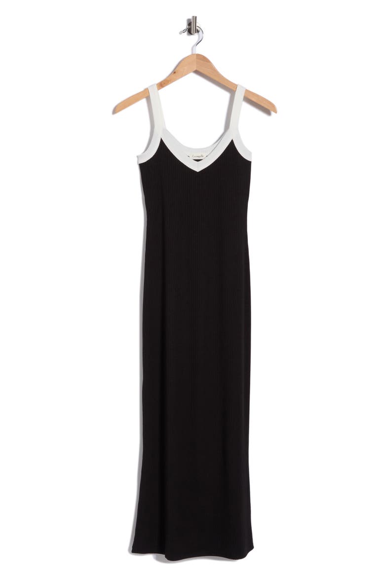 Contrast Trim Ribbed Tank Dress, Alternate, color, BLACK