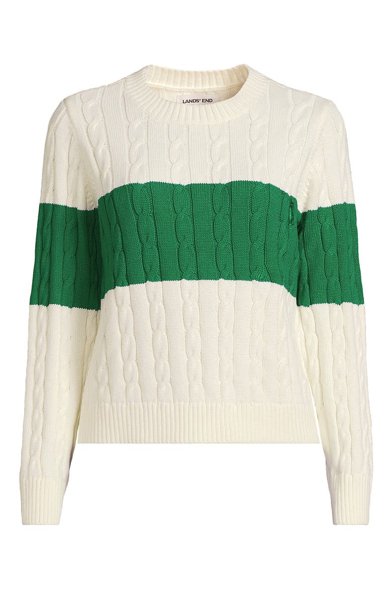 Plus Size Drifter Classic Cable Crew Neck Sweater, Alternate, color, Single Stripe/Vibrant Clover