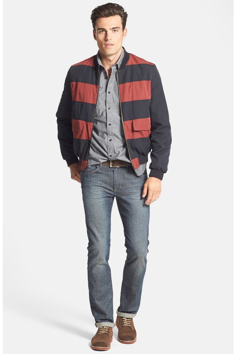'Workwear' Trim Fit Chambray Sport Shirt, Alternate, color, BLACK