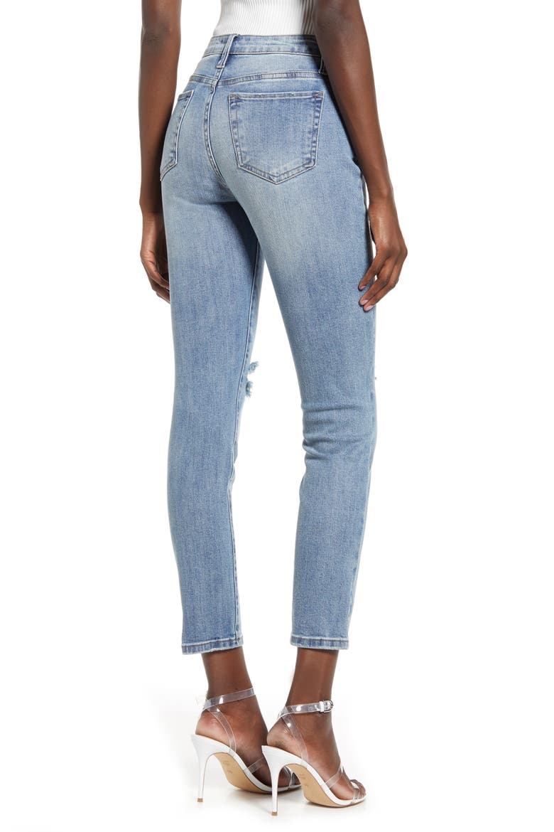 High Waist Ripped Ankle Skinny Jeans, Alternate, color, DENIM