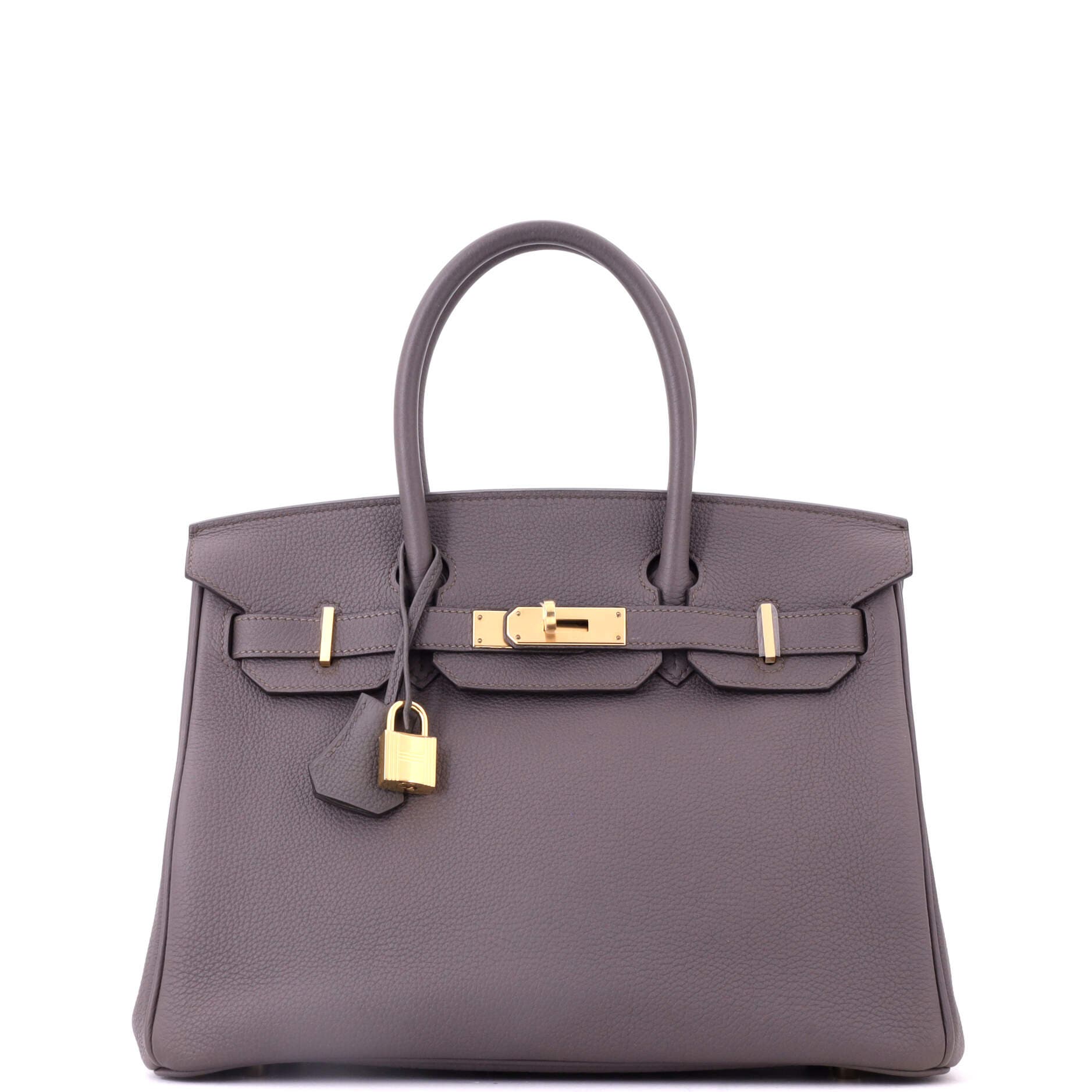 Pre-Owned Hermes Birkin Handbag Grey Togo with Gold Hardware 30, Main, color, Etain