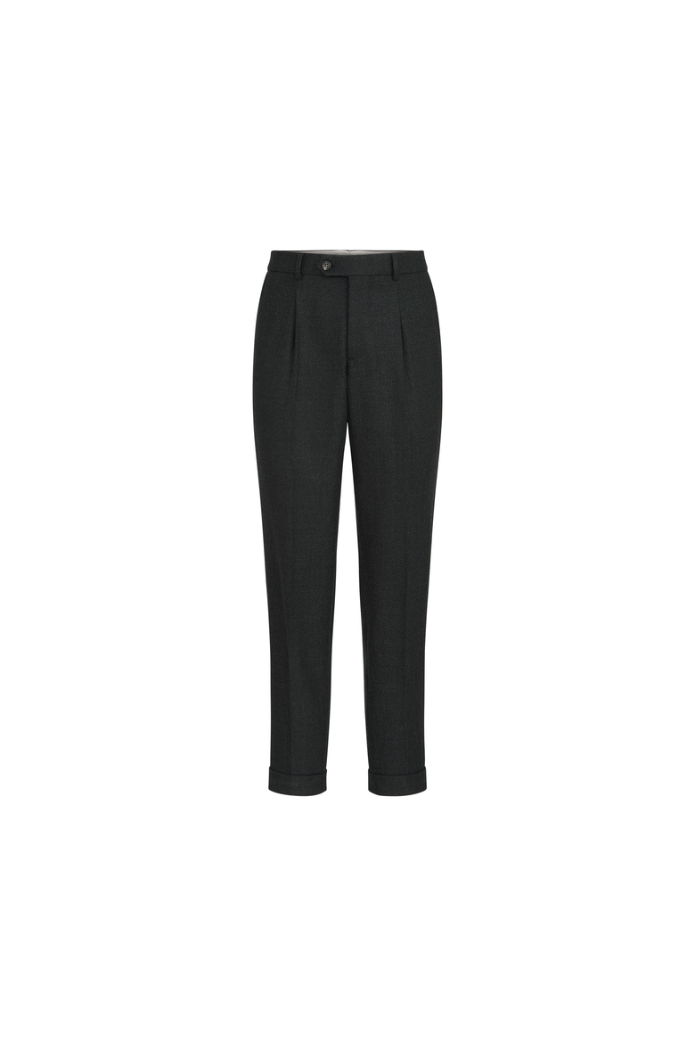 Virgin wool mouliné twill trousers with pleat, Alternate, color, Anthracite