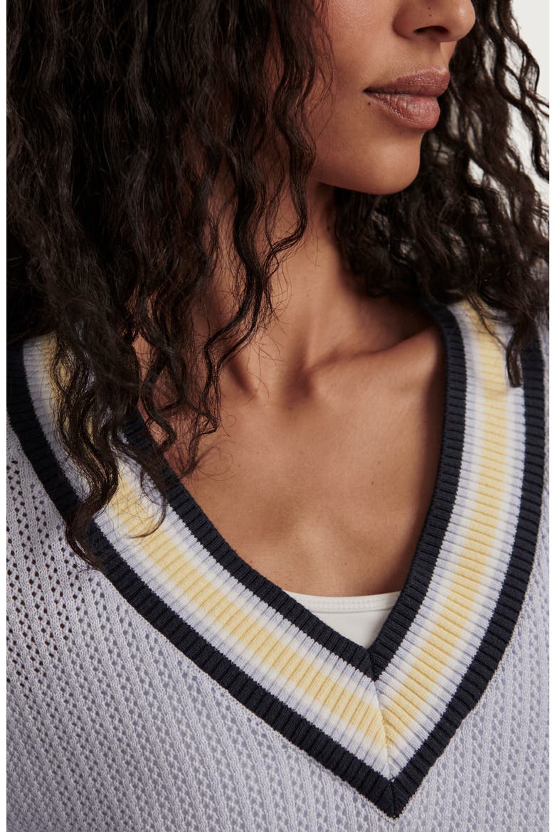 Maurice Open Stitch Cotton V-Neck Sweater, Alternate, color, XENON BLUE