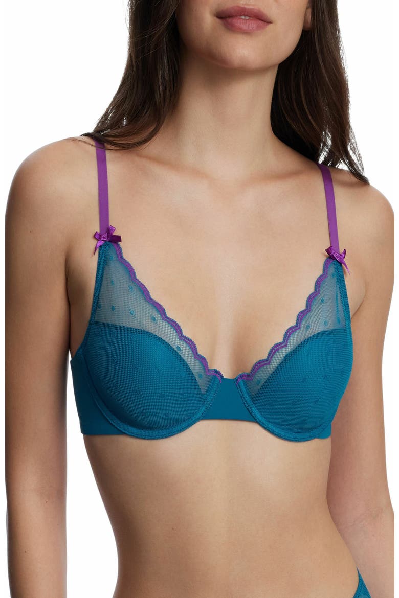 Siren Lightly Lined Dotted Lace Bra, Main, color, CELESTIAL/VIVID PURPLE