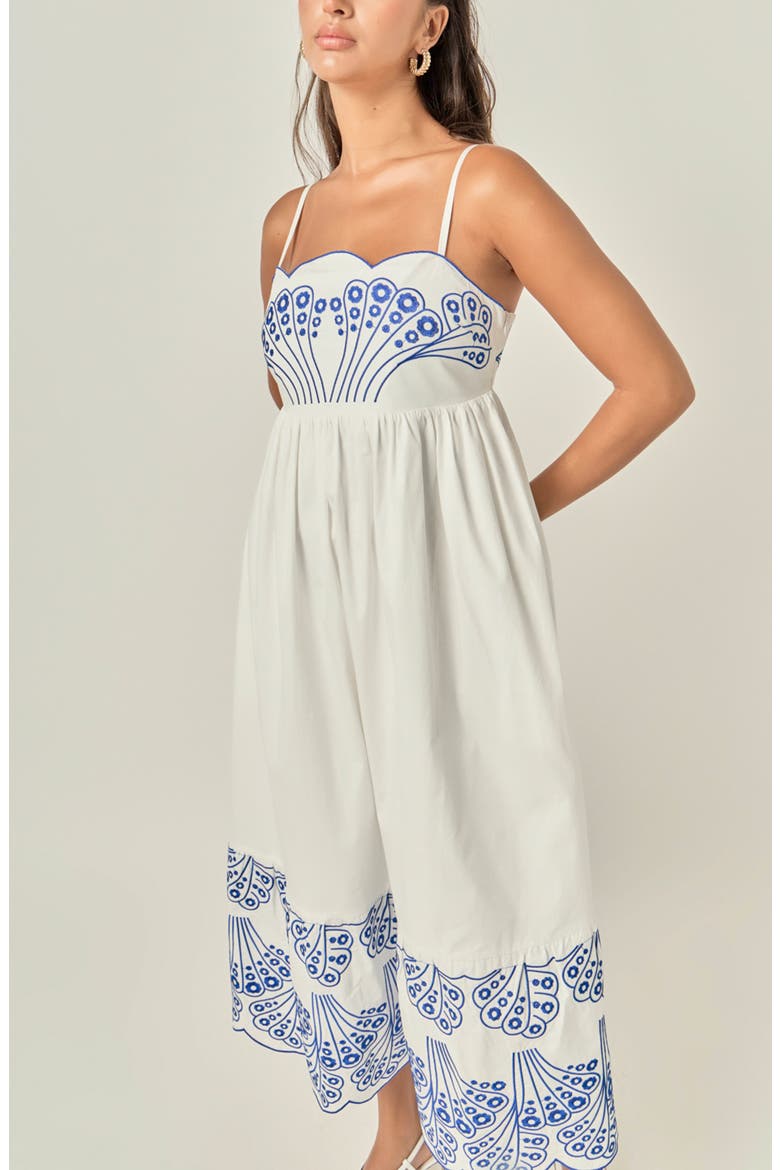 Embroidered Midi Dress, Alternate, color, WHITE/ BLUE