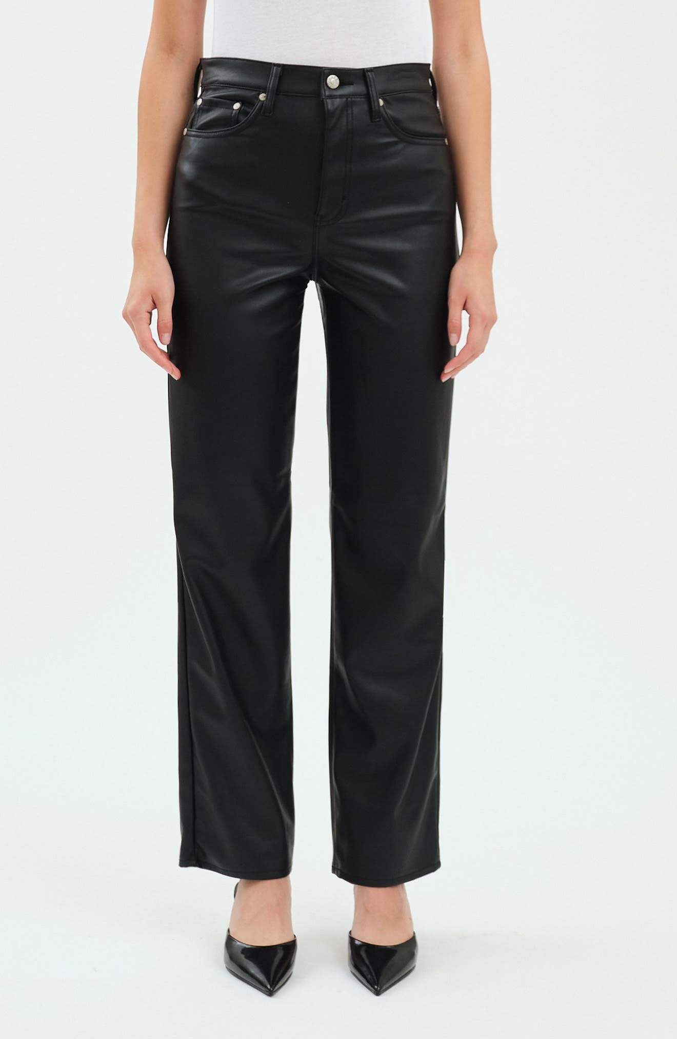 DAZE Sundaze High Waist Straight Leg Faux Leather Pants