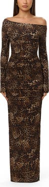 Naked Wardrobe Ruched Off the Shoulder Long Sleeve Maxi Dress
