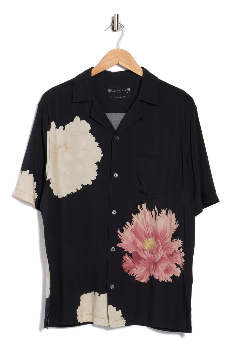 Fleur Camp Shirt, Alternate, color, BLACK