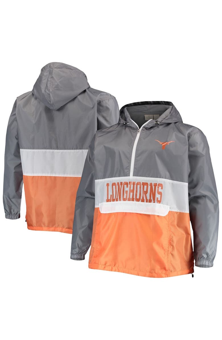 PROFILE Men's Fanatics Branded Gray/Texas Orange Texas Longhorns Big & Tall Water-Resistant Half-Zip Hoodie, Alternate, color,