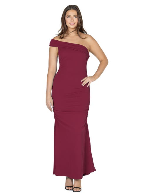 24seven Comfort Apparel Formal One Shoulder Rouched Mermaid Maxi Dress In Brown