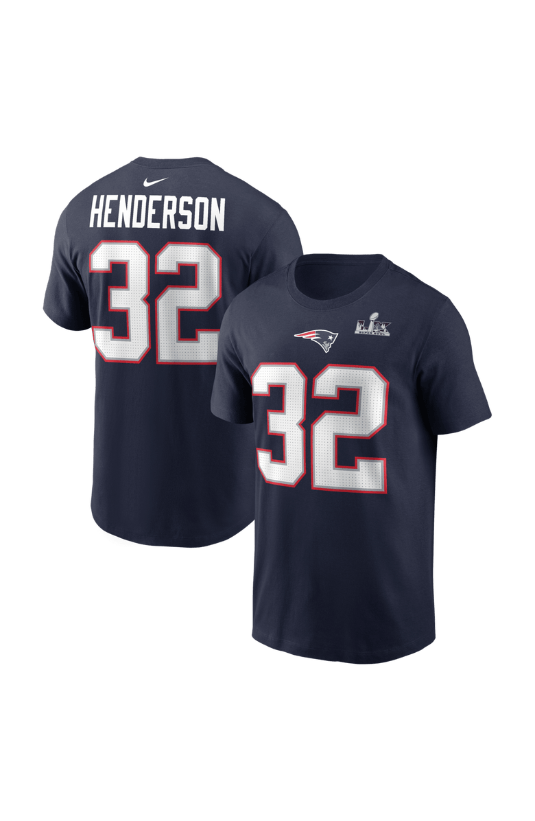 Nike Men's Nike TreVeyon Henderson Navy New England Patriots Super Bowl LX Patch Name & Number T-Shirt, Main, color, Navy