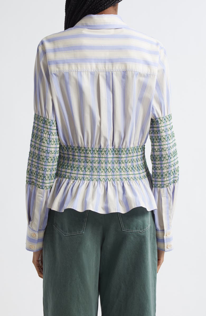 Stine Goya Stripe Smock Detail Organic Cotton Button-Up Shirt, Alternate, color, Pastel Stripes