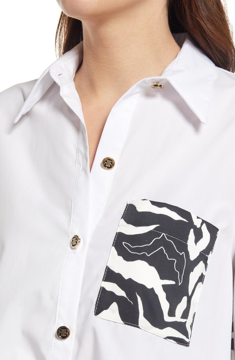 River Island Contrast Print Poplin Cotton Blend Button-Up Shirt, Alternate, color, 