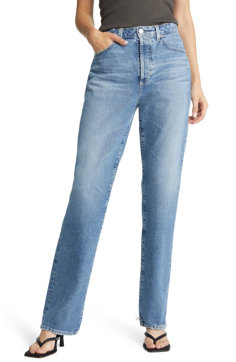 AG Ezzra High Waist Distressed Straight Leg Jeans, Main, color,