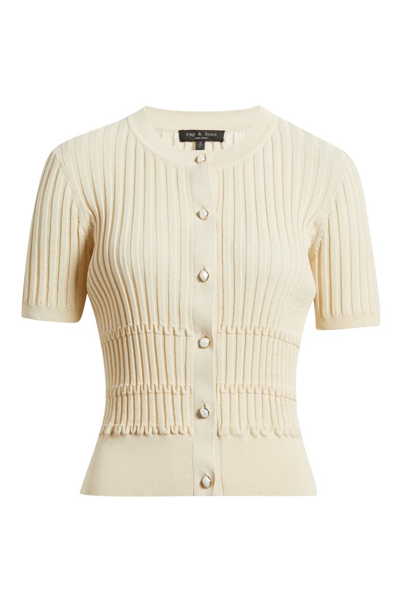 Stacey Rib Short Sleeve Cotton Blend Cardigan, Alternate, color, OATMEAL