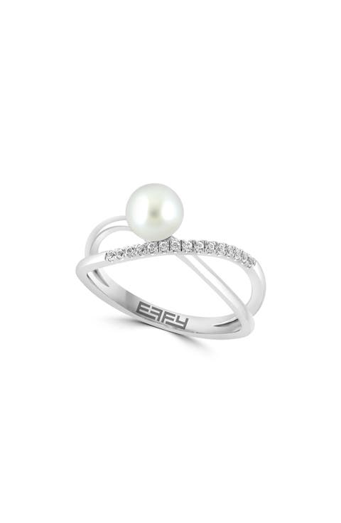 Sterling Silver 6.3-7.3mm Cultured Pearl & White Sapphire Ring