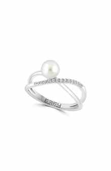 EFFY Sterling Silver 6.3-7.3mm Cultured Pearl & White Sapphire Ring