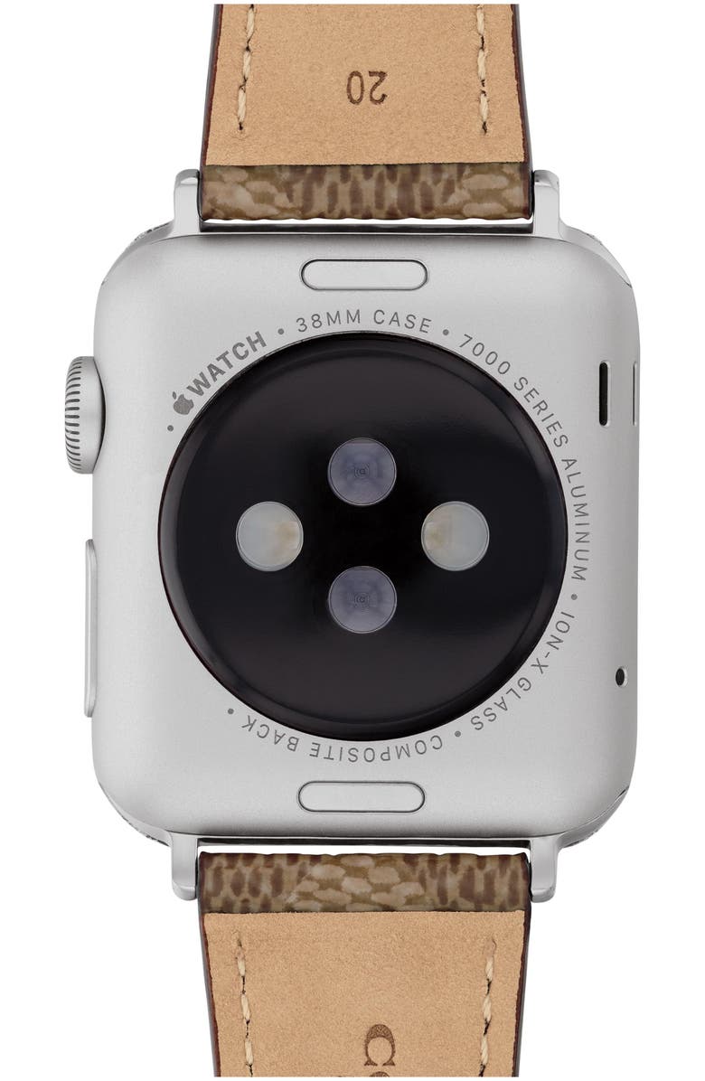 COACH 20mm Apple Watch<sup
®</sup
 Watchband, Alternate, color, Brown