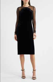 Vince Camuto Floral Appliqué Long Sleeve Velvet Cocktail Dress