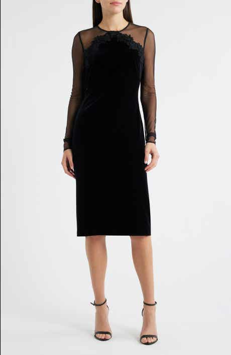 Vince Camuto Floral Appliqué Long Sleeve Velvet Cocktail Dress