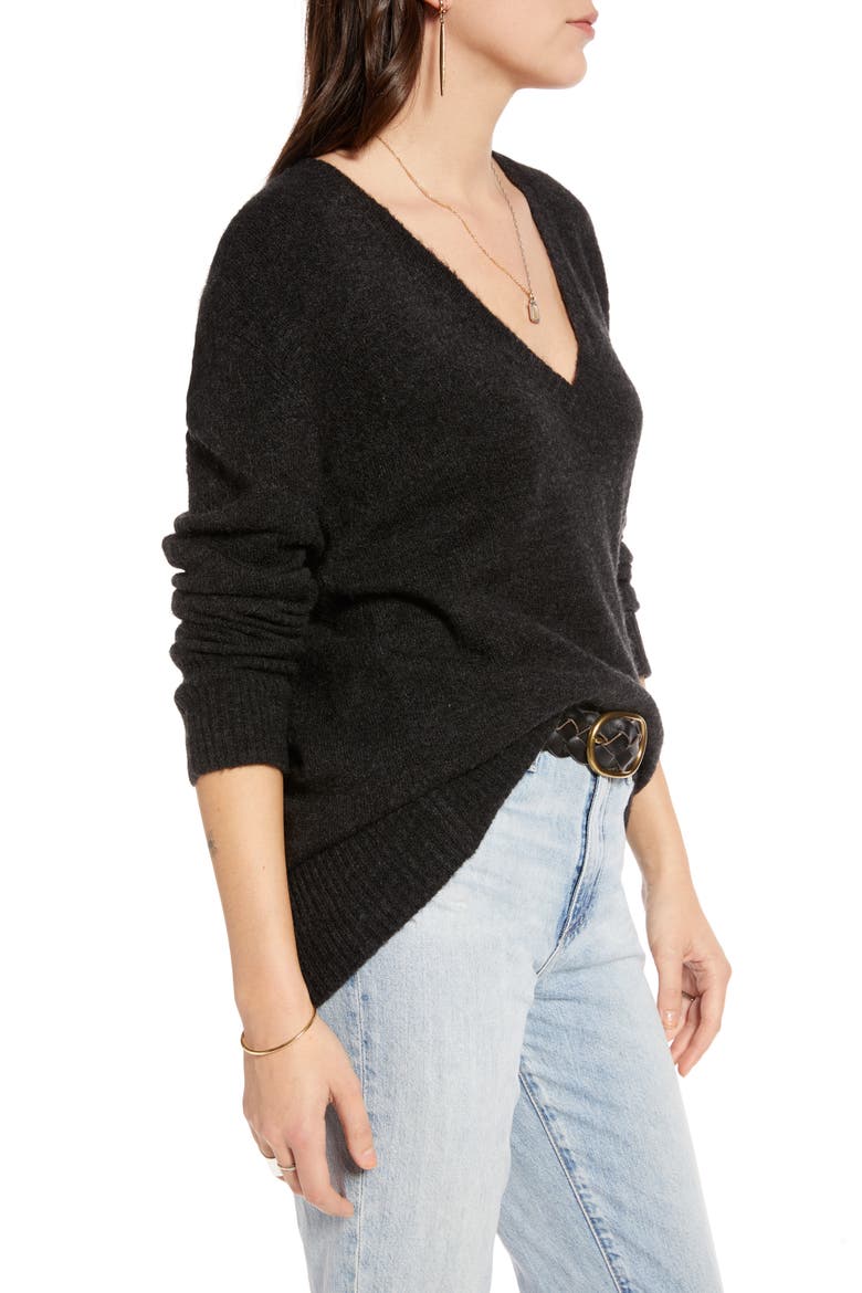 V-Neck Tunic Sweater, Alternate, color, GREY DARK CHARCOAL HEATHER