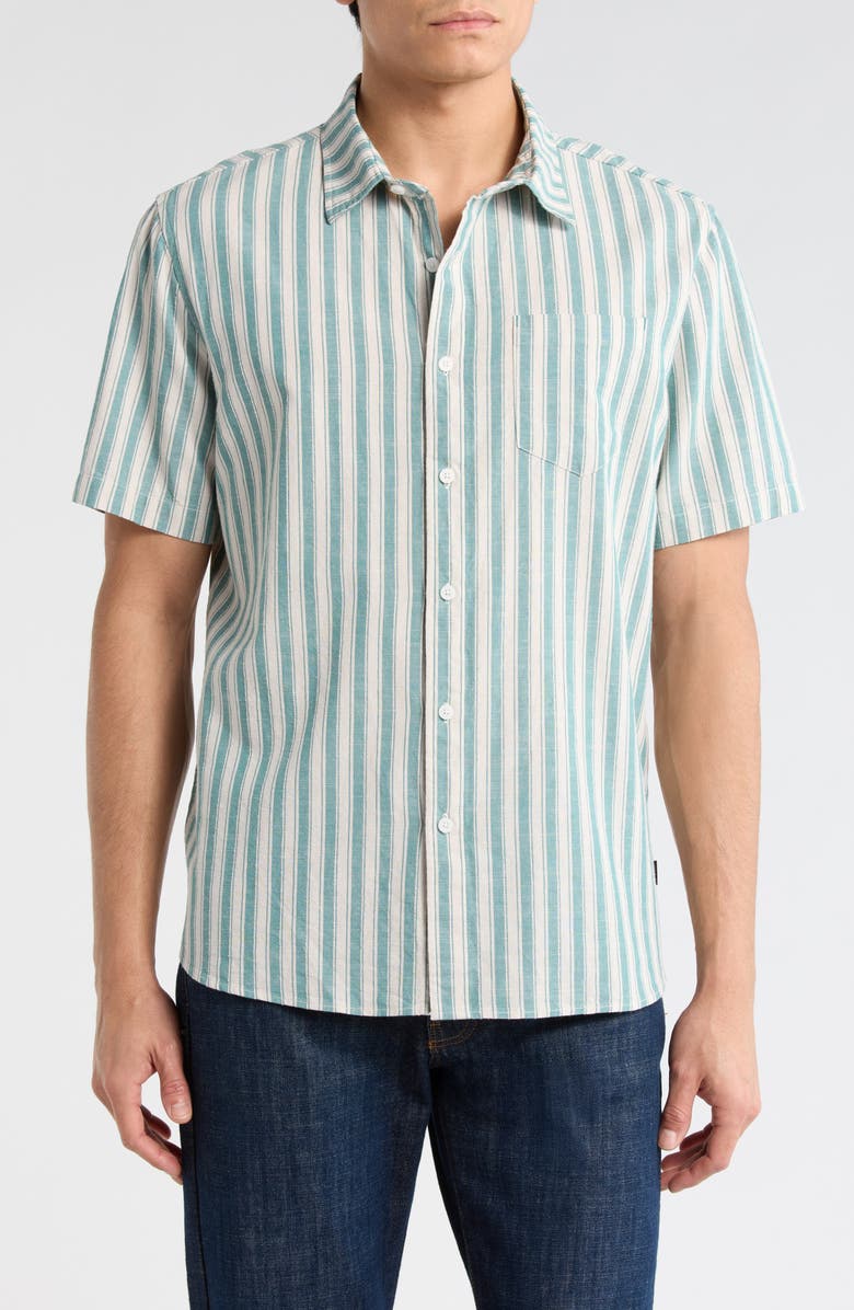 Union Promenade Stripe Slub Cotton Short Sleeve Button-Up Shirt, Main, color, Cabo