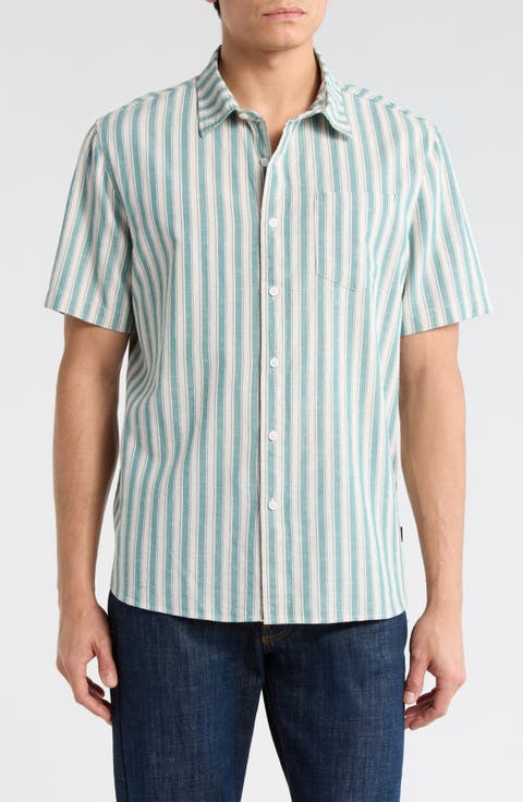 Promenade Stripe Slub Cotton Short Sleeve Button-Up Shirt