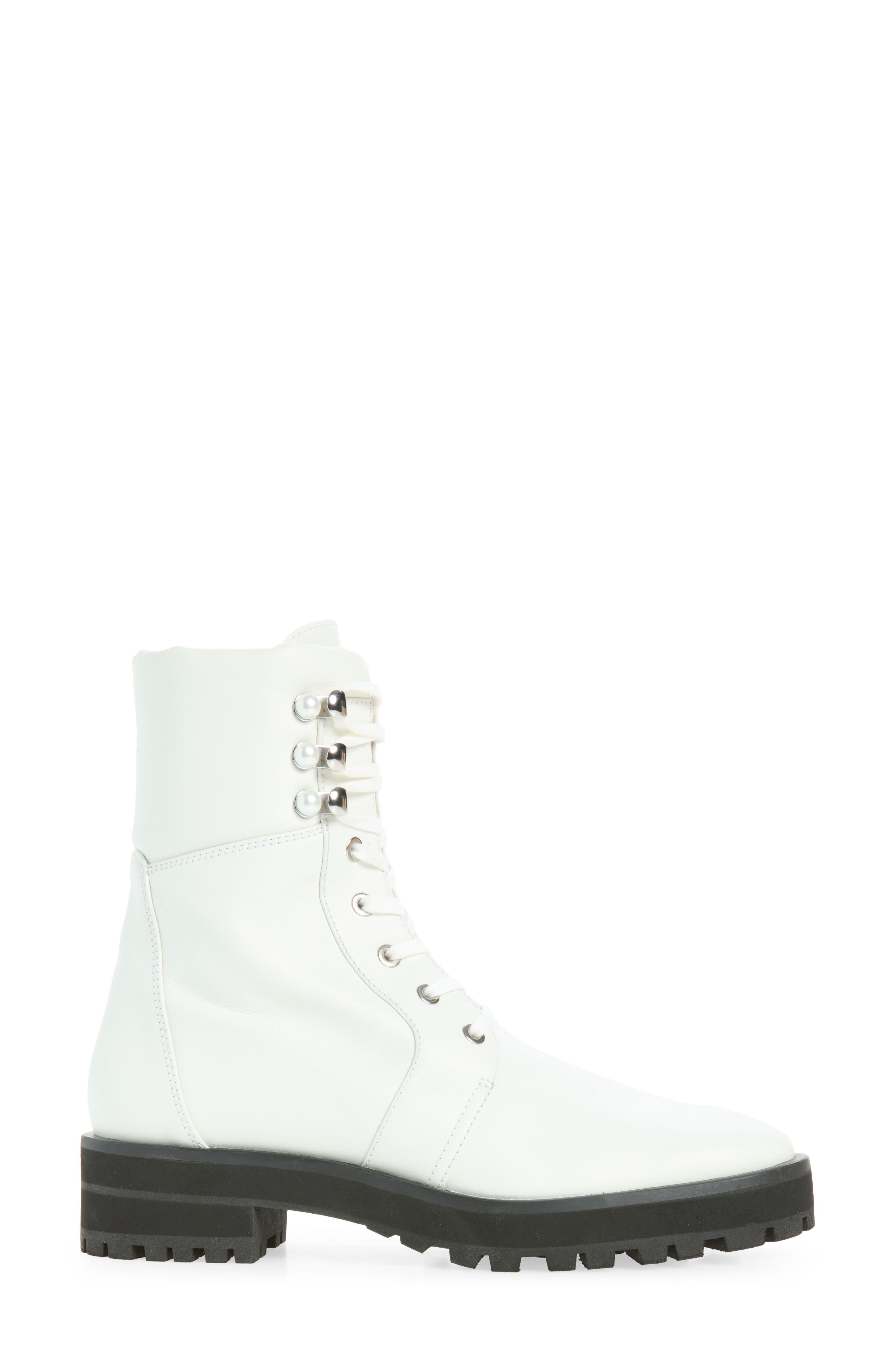 Pearly Lace-Up Leather Bootie, Alternate, color, WHITE.