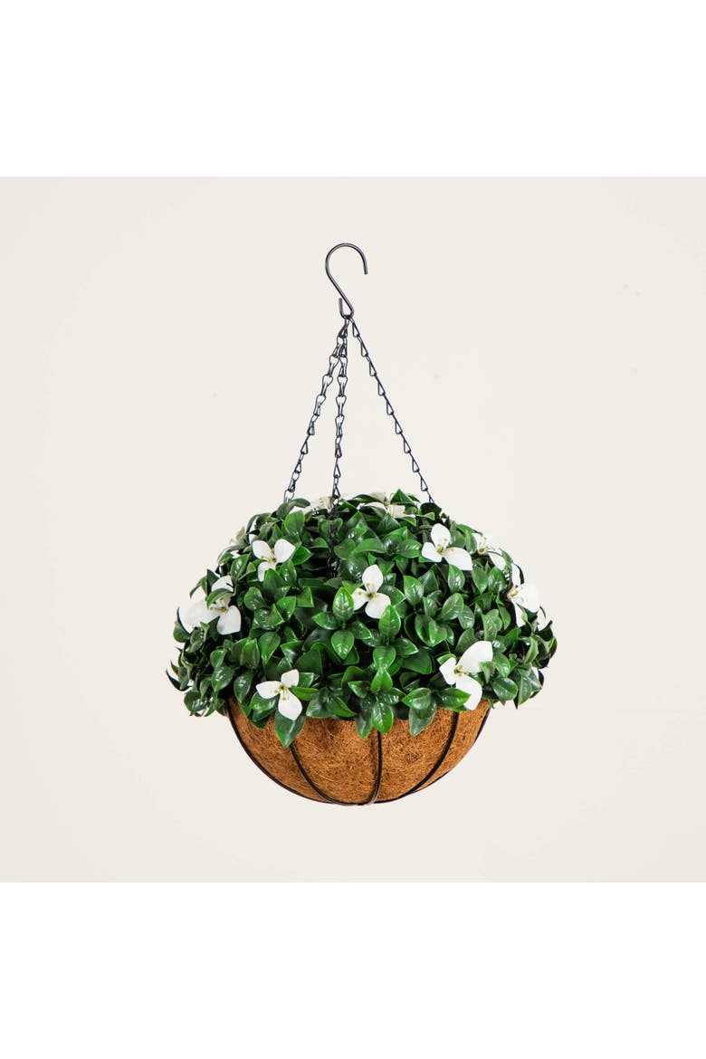 18-in UV Resistant Artificial Gardenia Hanging Basket, Alternate, color, Green/White