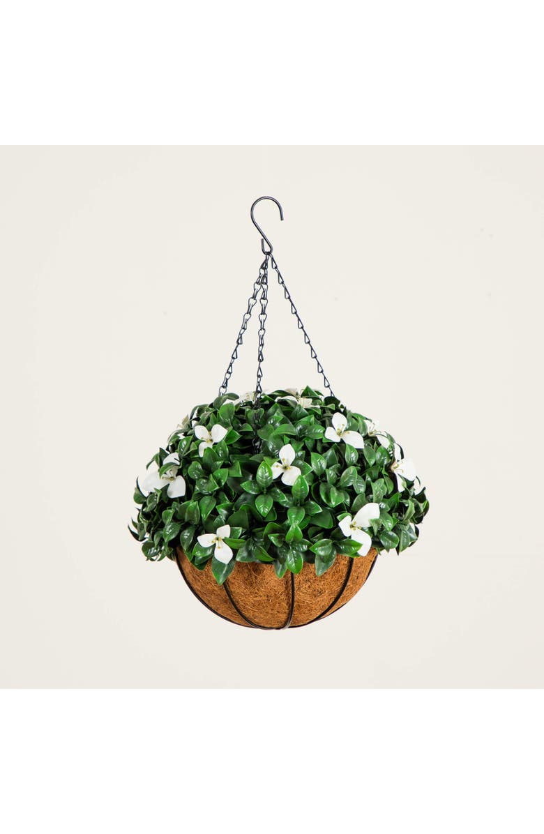 NEARLY NATURAL 18-in UV Resistant Artificial Gardenia Hanging Basket, Alternate, color, Green/White