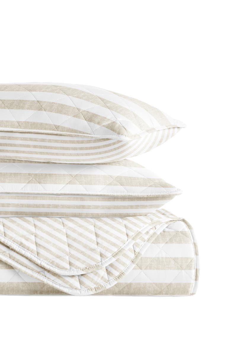 HOMESPUN Pattern Reversible Quilt & Sham Set, Alternate, color, Stripe Natural