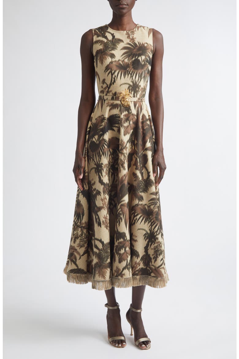 Chiné Palm Leaves Print Dress, Main, color, ESPRESSO/ IVORY