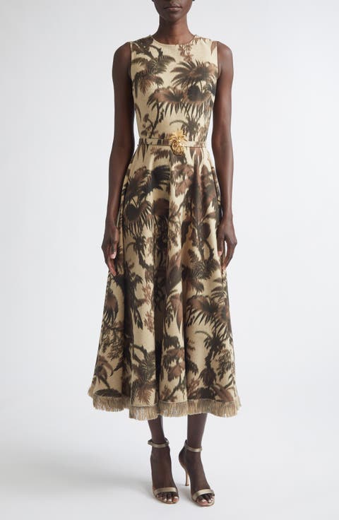 Chiné Palm Leaves Print Dress