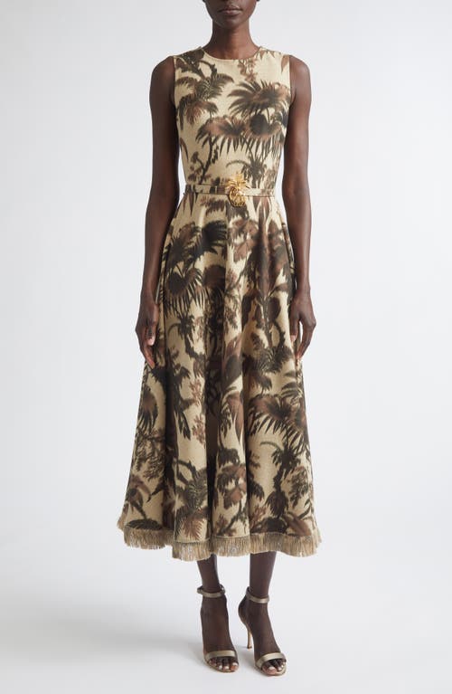 Oscar de la Renta Chiné Palm Leaves Print Dress in Espresso/ivory at Nordstrom, Size 6