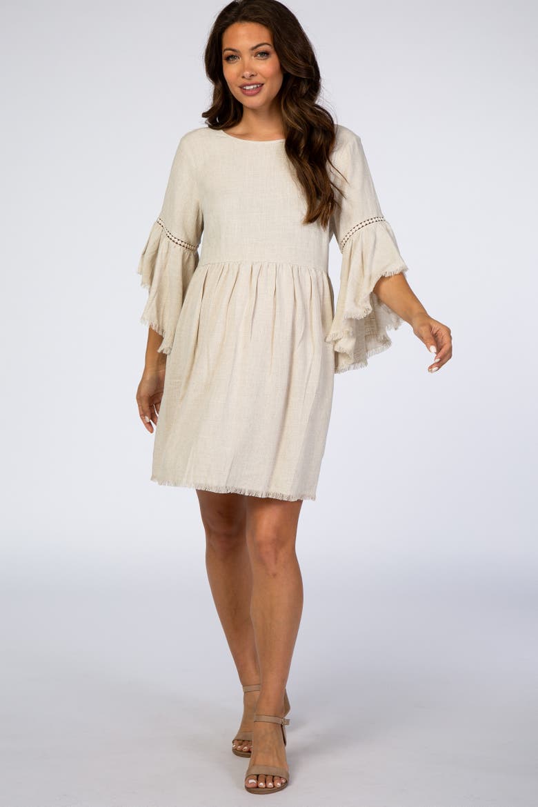Raw Edge Bell Sleeve Babydoll Dress, Alternate, color, Cream
