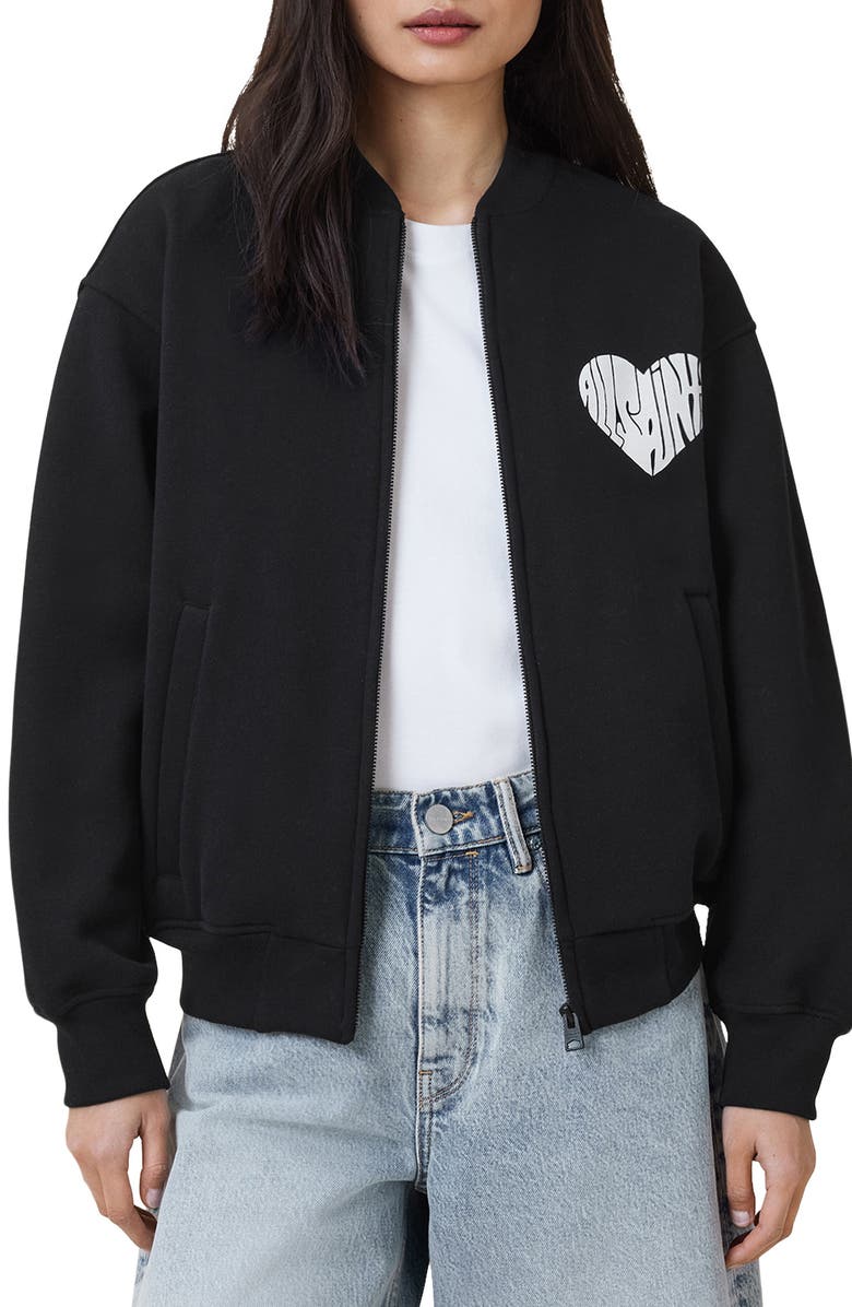 AllSaints Poster Belle Cotton Bomber Jacket, Alternate, color, Black