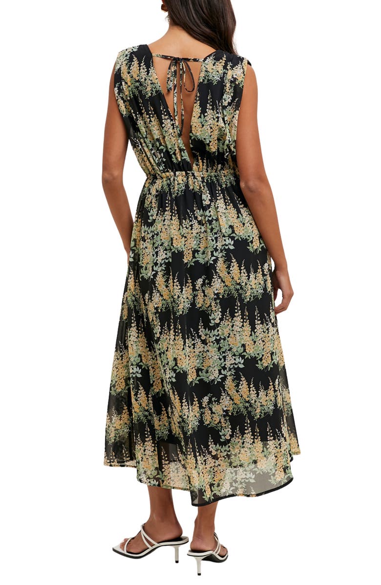 WISHLIST Floral Sleeveless Midi Dress, Alternate, color, Black/ Yellow