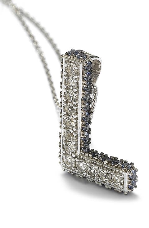 Sterling Silver Lab Created White & Blue Sapphire Accent Initial Pendant Necklace